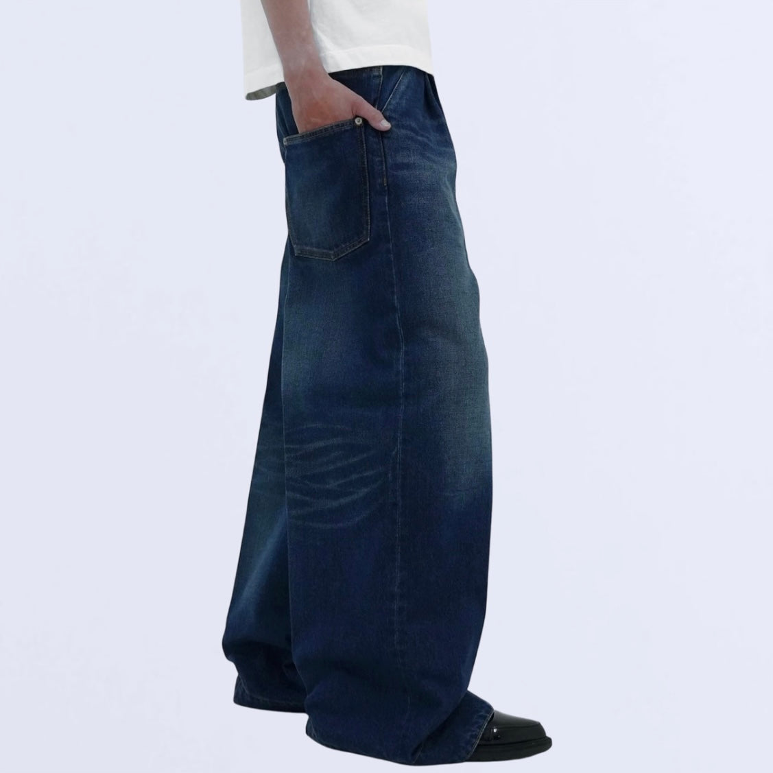 tuck wide denim pants