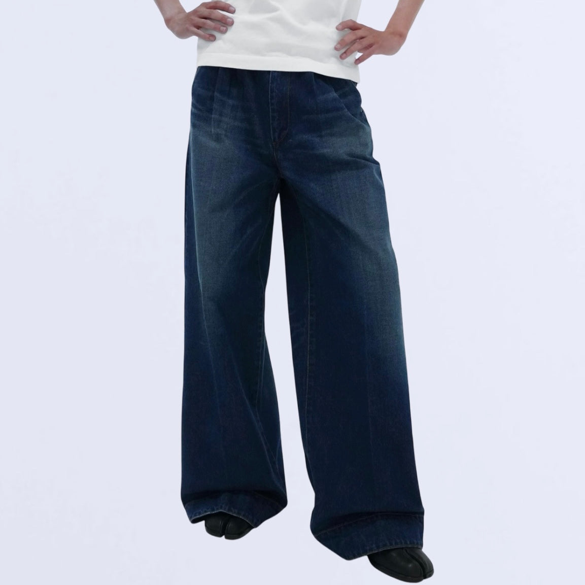 tuck wide denim pants