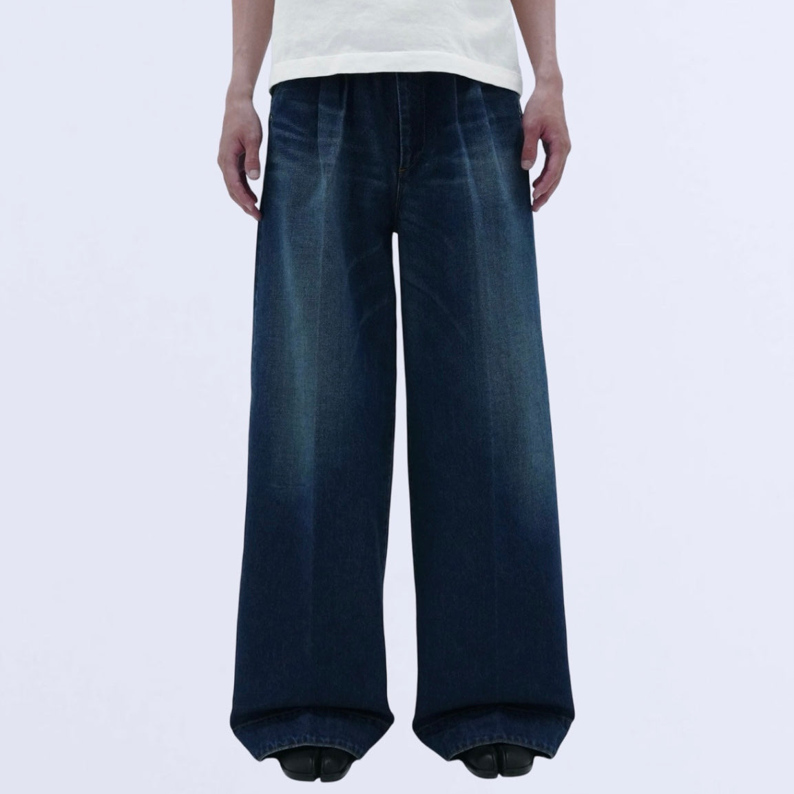 tuck wide denim pants